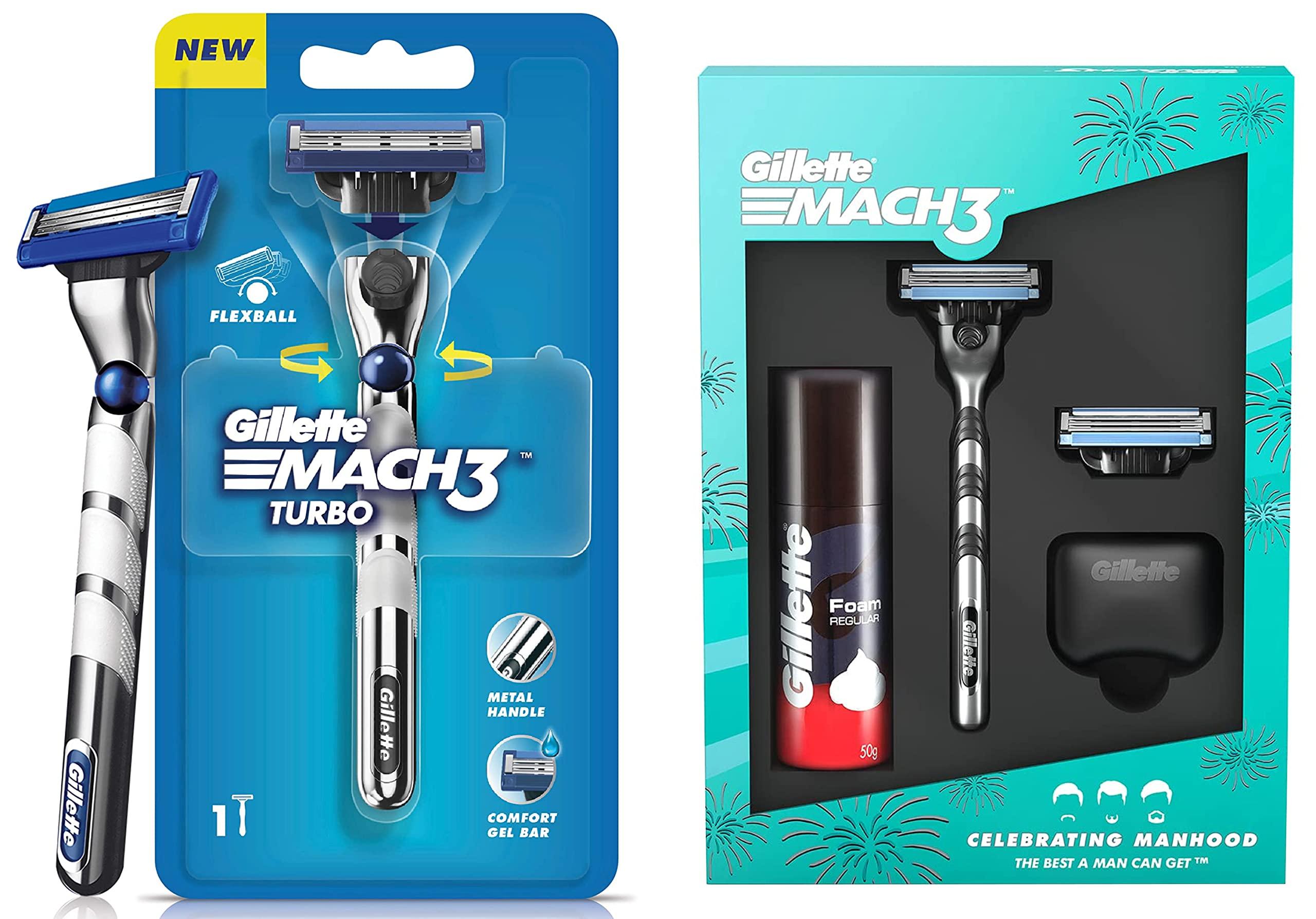 Gillette Gillette MACH3 Limited Edition Travel Pack & Gillette Mach3 Turbo Mens Razor with Flexball Technology