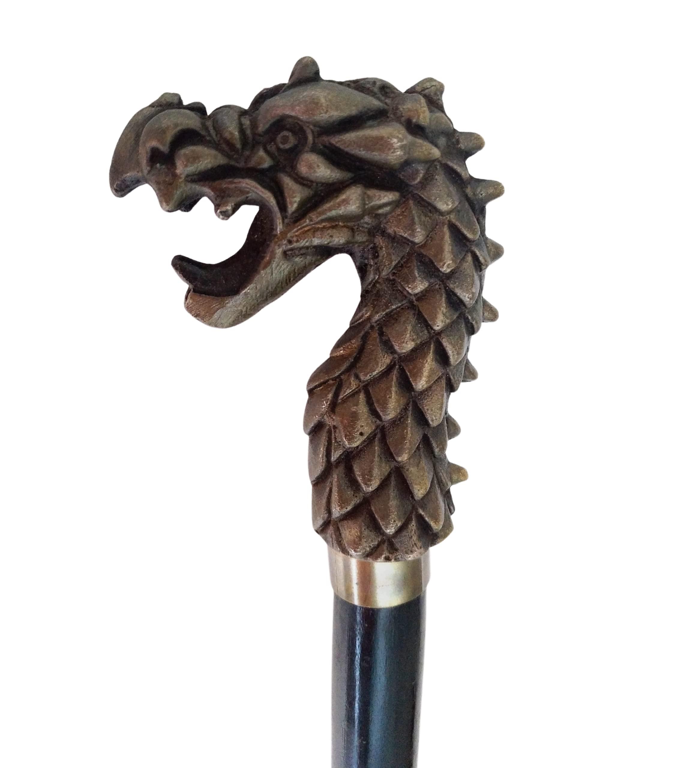 Shoptreed Antique Black Wooden Walking Stick Cane with Dragon Head Handle
