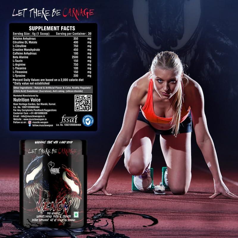Muscle Weapon Venom Preworkout 180g 30 Servings, Unleash Your Strength with Every Scoop (Black Currant)