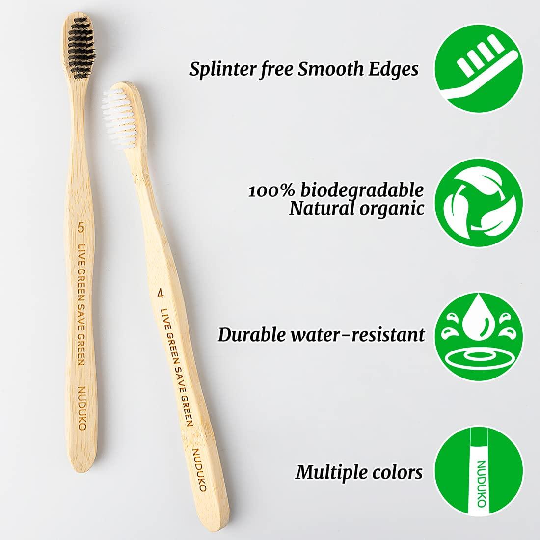 Nuduko Nuduko Adult Bamboo Manual Toothbrushes Soft Bristles, Biodegradable Eco-Friendly Toothbrush 10 Pack, Bpa Free Charcoal Bamboo Tooth Brush, Organic, Natural, Green And Compostable Tooth Brushes
