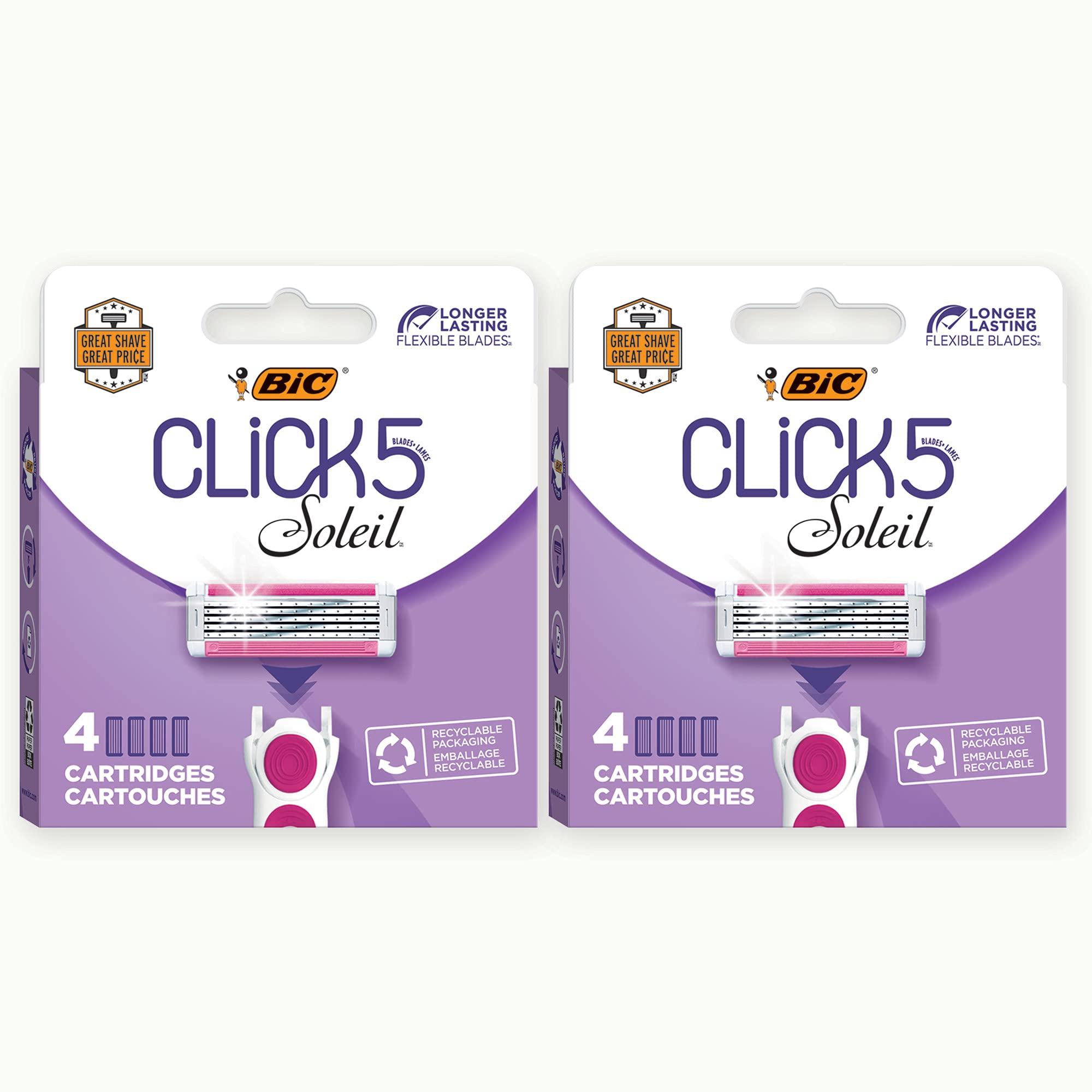 BIC BIC Click 5 Soleil Women\'s Razor Refills with 5 Flexible Blades and Recyclable Box, Pink, 8 Count