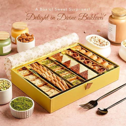 Gourmet Baklava Gourmet Baklava Assorted Baklavas Sweets (500 grams) of Cashew, Pista & Almond Baklava, Balloria, Lady Finger, Almond & Cashew Nest With Fresh Ghee, Nuts and Honey Packed in Imperial Gift Box