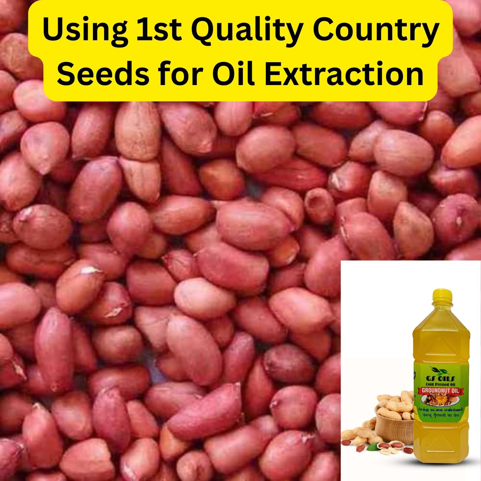 GS OILS GS OILS Cold Pressed Peanut Oil for Cooking/Mara Chekku Groundnut Oil/Wood Pressed Peanut Oil/Kadalai Ennai - 4000 ml (4 Litres)