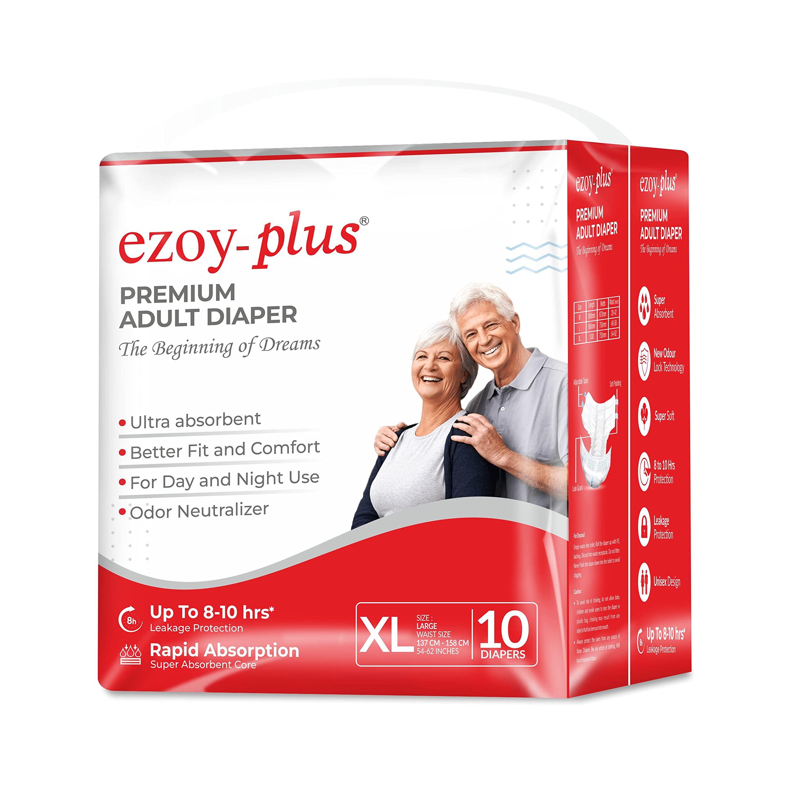 Ezoyplus Ezoyplus Adult diaper XL size tape | Waist Size 54\"-62\" INCH| Odour Control & Comfortable Fit (XL, 60 pcs)