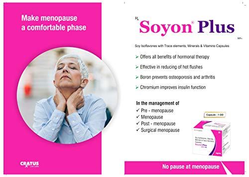 Cratus Cratus Soyon Plus – Soy Isoflavones Vitamins Minerals and Trace Elements Capsules - Complete Pre and Post Menopause - For Women in 40’s & above Relieves Hot Flashes (Pack of 1-100 Capsules)