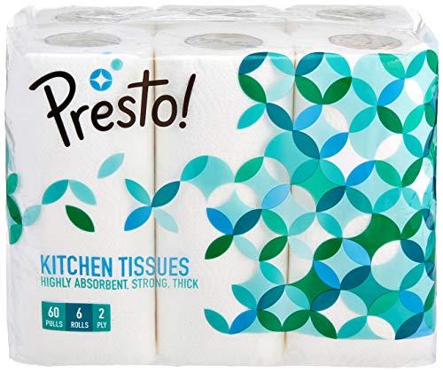 Presto! Amazon Brand - Presto! 3 Ply Toilet Paper Tissue Roll - 4 Rolls (300 Sheets Per Roll) & Amazon Brand - Presto! 2 Ply Kitchen Tissue/Towel Paper Roll - 60 Pulls (Pack of 6)