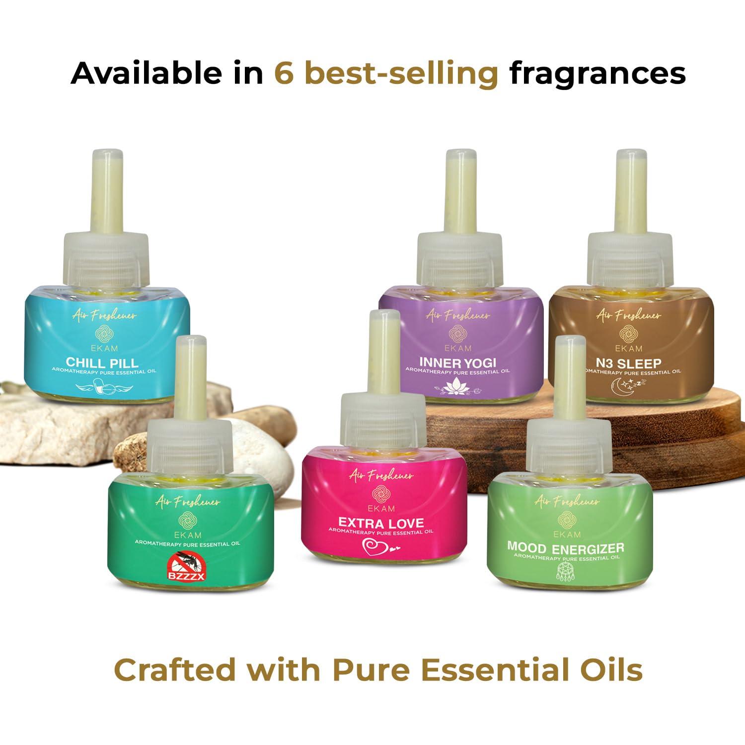 EKAM EKAM Mood Energizer Aroma Air Freshener Plug-in Kit | Ideal For Home, Office, Gym, Shop & Bathroom | Eco Friendly | (Package Contains - 1 Warmer + 1 Refill) For Positivity