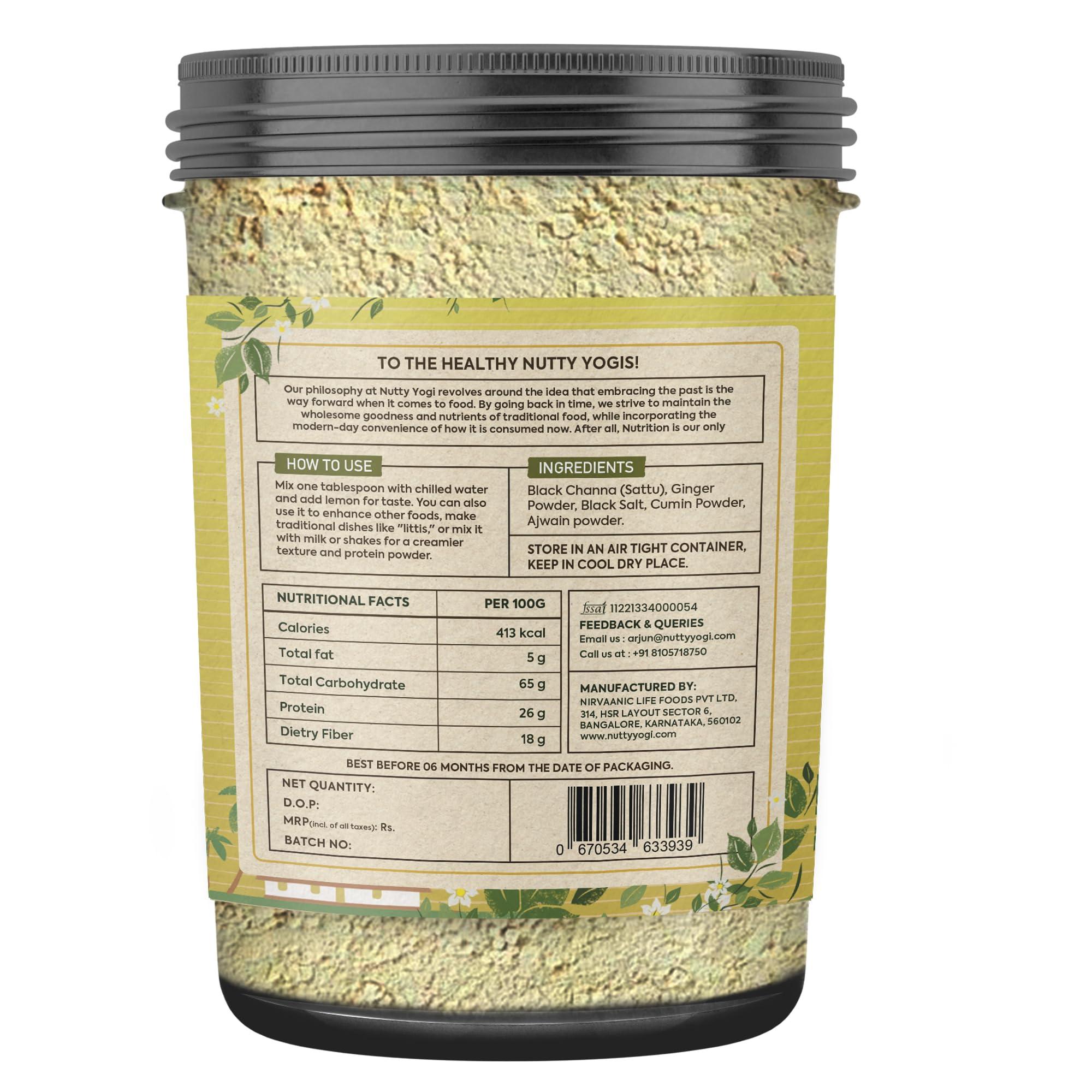 NUTTY YOGI Nutty Yogi Sattu - Indian Protein Mix I Roasted Black Gram Flour I Pure Sattu Atta I 100% Vegan, Nutritious, High Fibre, Healthy I Mix with Wheat Flour to Make chapatis I 100gm (Pack of 4)