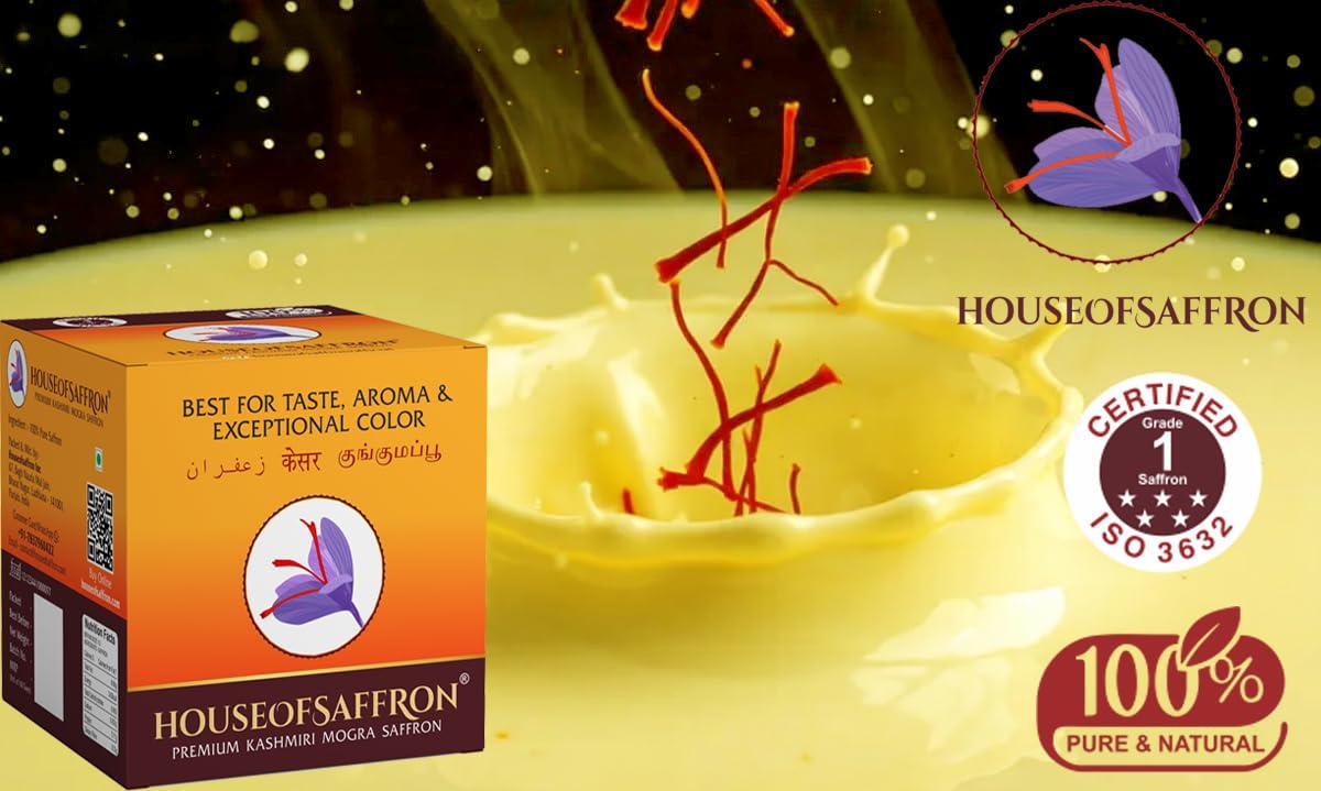 House of Saffron House of Saffron 5grams Kashmir Mogra Kesar Premium Original Saffron for Pregnant Women, Milk, Cooking, Biryani, Skin, Grade A1+++ Natural All Red Long Threads Pure Keshar - 5g