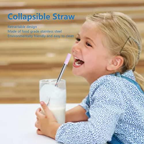 Ironctic Foldable Straw, Easy to Clean Durable Telescopic Drinking Straw with Brush for Drinks for Coffee(Lavender)
