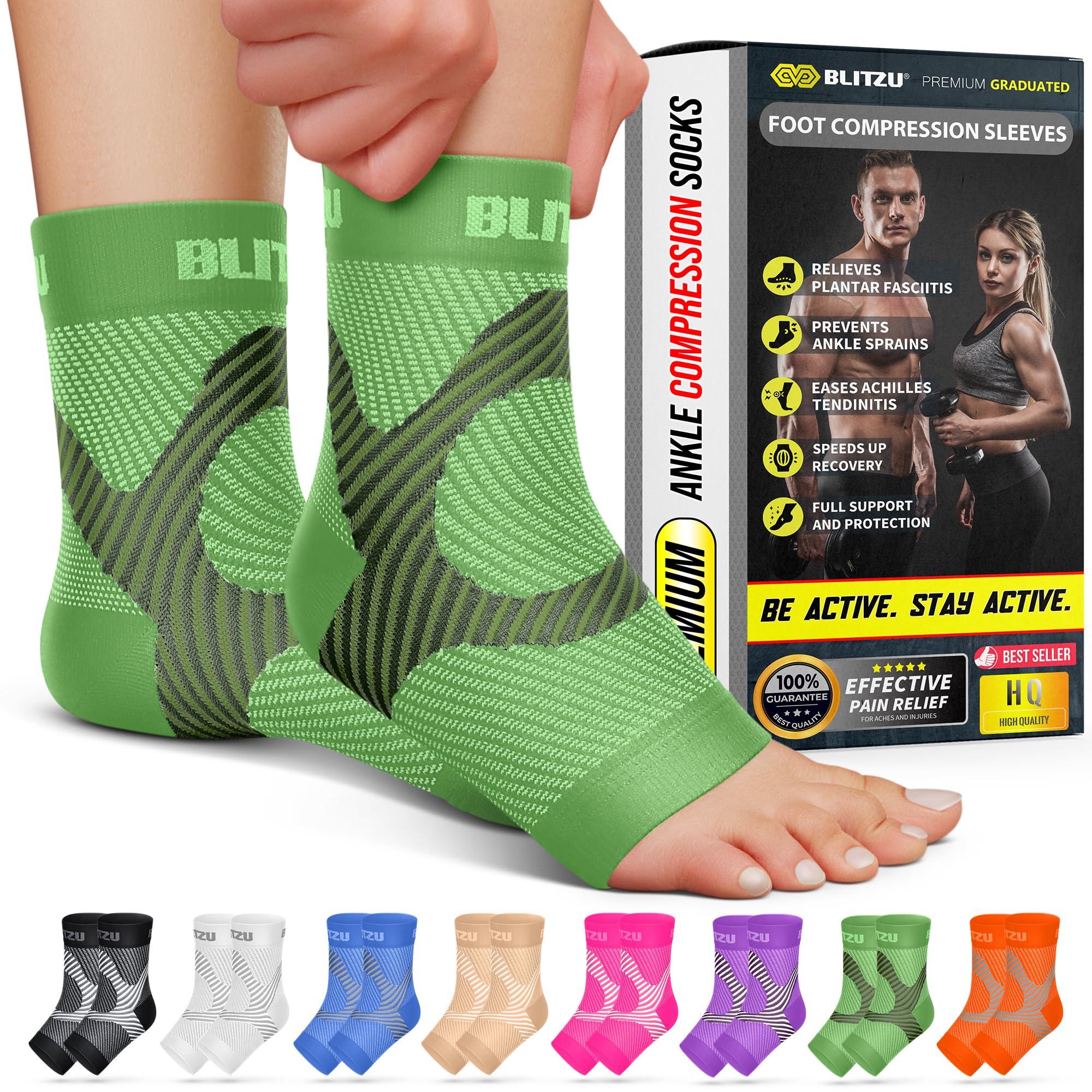 BLITZU Plantar Fasciitis Sock Leg & Foot Supports Planters Faciatias Heel Support Compression Foot Sleeves Toeless Compression Socks Swollen Ankles and Feet Treatment Nano Socks for Women Green S-M