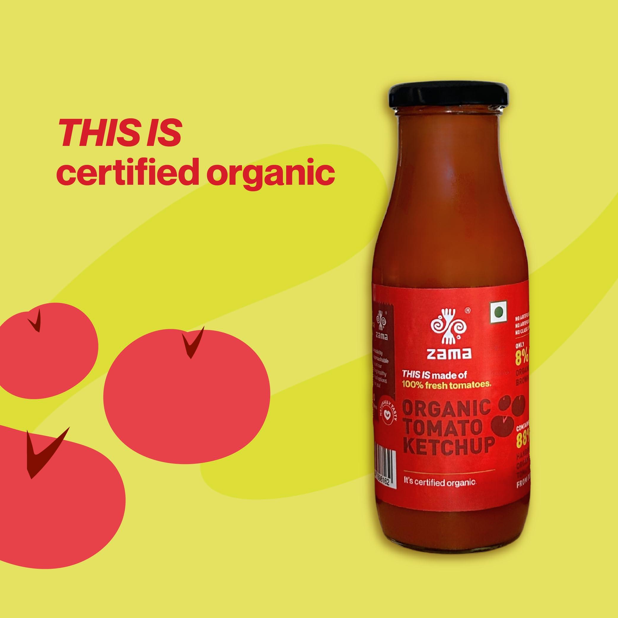 Zama Zama Organics Tomato Ketchup 300g Glass Bottle | Tomato Sauce | Organic ingredients | Organic Tomatoes | Tangy And Raw Flavour | Traditionally produced | No artificial Dyes and flavours