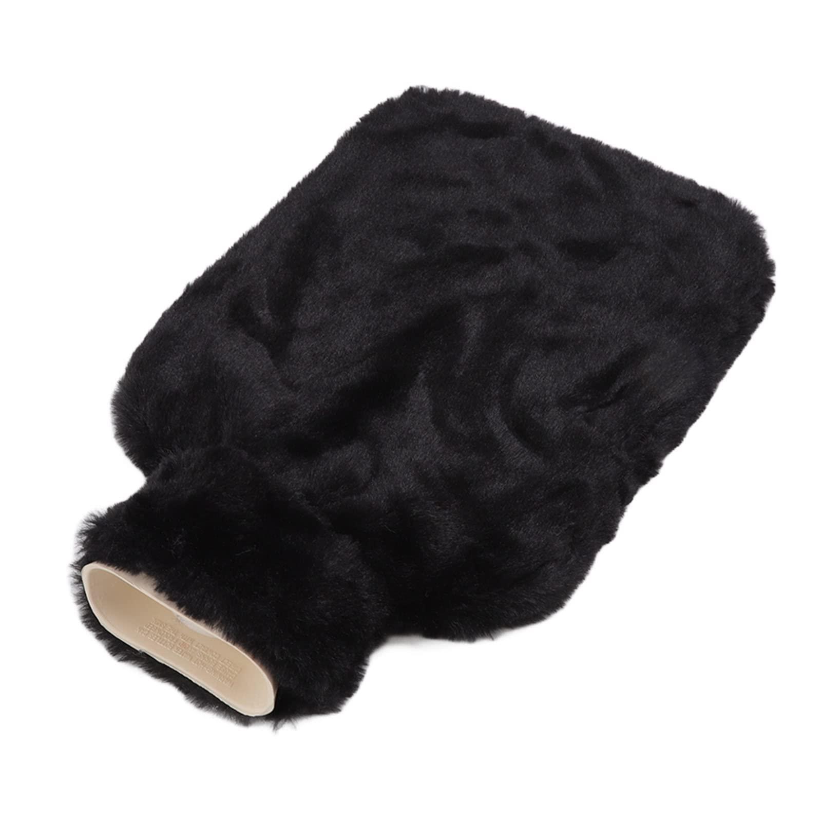 SoarUp Plush Hot Water Bag, 2000ml Hot Water Bottle Wide Water Inlet Rubber Wool for Neck (Black)