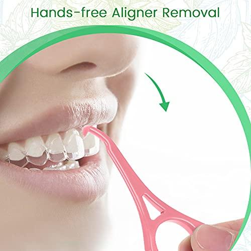 melonsun Aligner Chewies for Invisalign Aligners Mint Scented (20 Pcs Green) and Aligner Removal Tool (2 Pcs Pink)