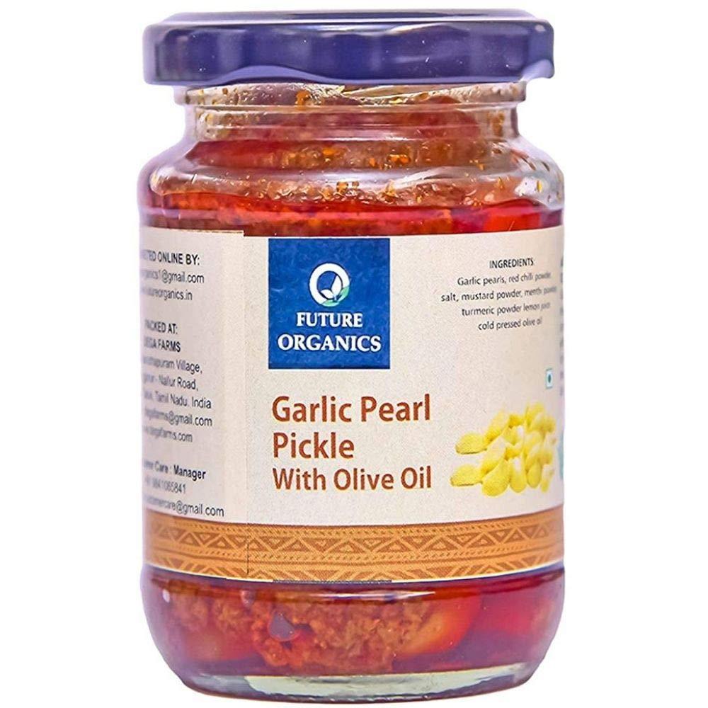 FUTURE ORGANICS –Eat Oragnic! Be Organic!! Future Organics Andhra Garlic Pearl with Olive Oil Pickle - 160 Grams | 100% Fresh Achar with Homemade Taste & Pure Natural Healthy Ingredients