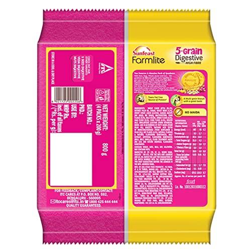 Sunfeast Farmlite Sunfeast Farmlite 5 Grain Digestive Biscuit, High Fibre Biscuit, Goodness of 5 Grains, 800 g Pack & Sunfeast Marie Light Active Bag, 1 kg