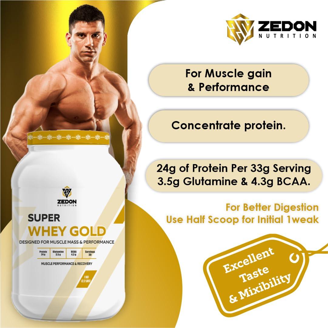 Zedon Nutrition Zedon Nutrition Super Whey Gold 100% Whey Isolate Protein Source | 24g Protein | Muscle Recovery for Men & Women | Vegetarian (Coffee, 1 KG)
