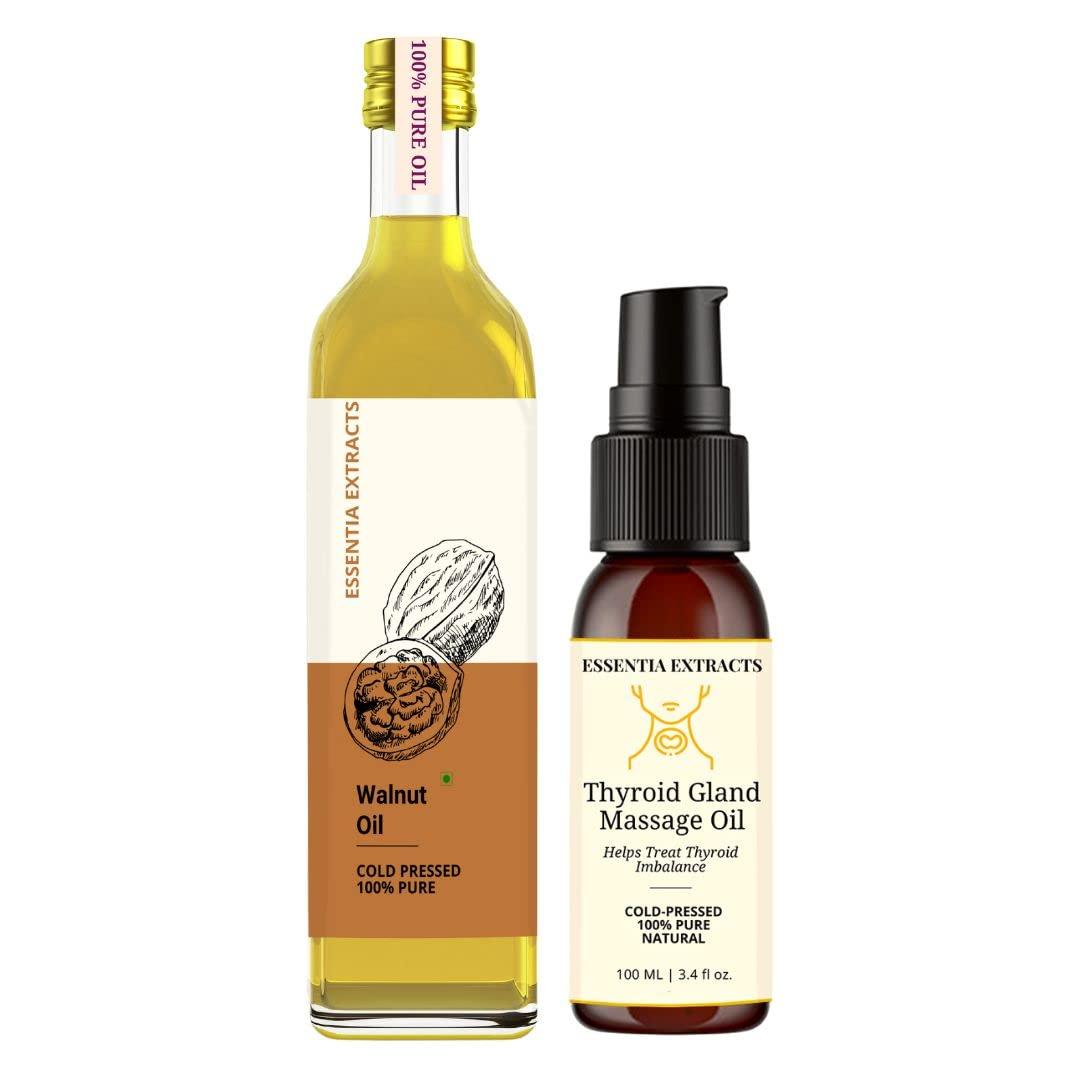ESSENTIA EXTRACTS ESSENTIA EXTRACTS Thyro Care Kit | Walnut Oil 25 ml and Thyroid Gland Massage oil 100ml | 100% Pure Cold Pressed (200ml (100ml+100ml))