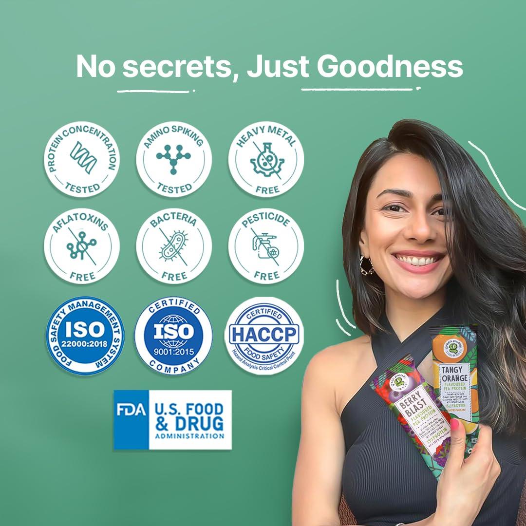 Green Protein GREEN PROTEIN Pea Protein Isolate Powder, Vegan Plant Protein, No Added Sugar, 100% Vegan, Soy Free, Dairy Free, Gluten Free, Allergen Free, Berry Blast Flavor, 15g Protein Per Serving, Pouch (500g)