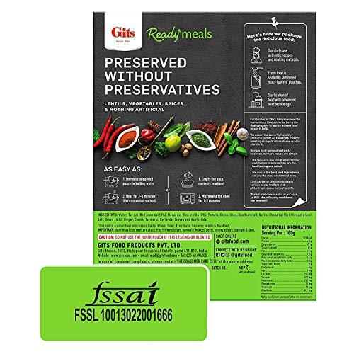 Gits Gits Ready to Eat Dal Combo Pure Veg Heat and Eat Indian Meal 1200g (Dal Makhani 300g X Pack of 2 + Dal Tadka 300g X Pack of 2)