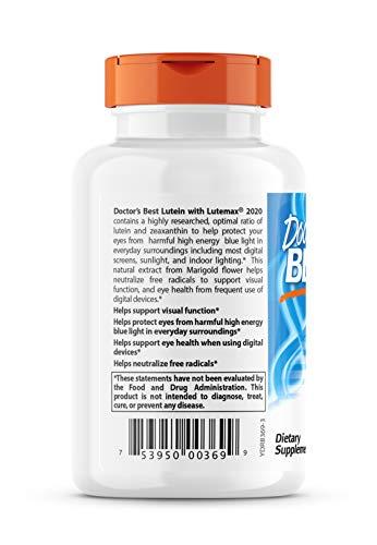 Doctor\'s BEST Doctors Best Lutein Featuring Lutemax and Meso-Zeaxanthin Supplement 20 mg (Support Visual Function) - 60 Softgels