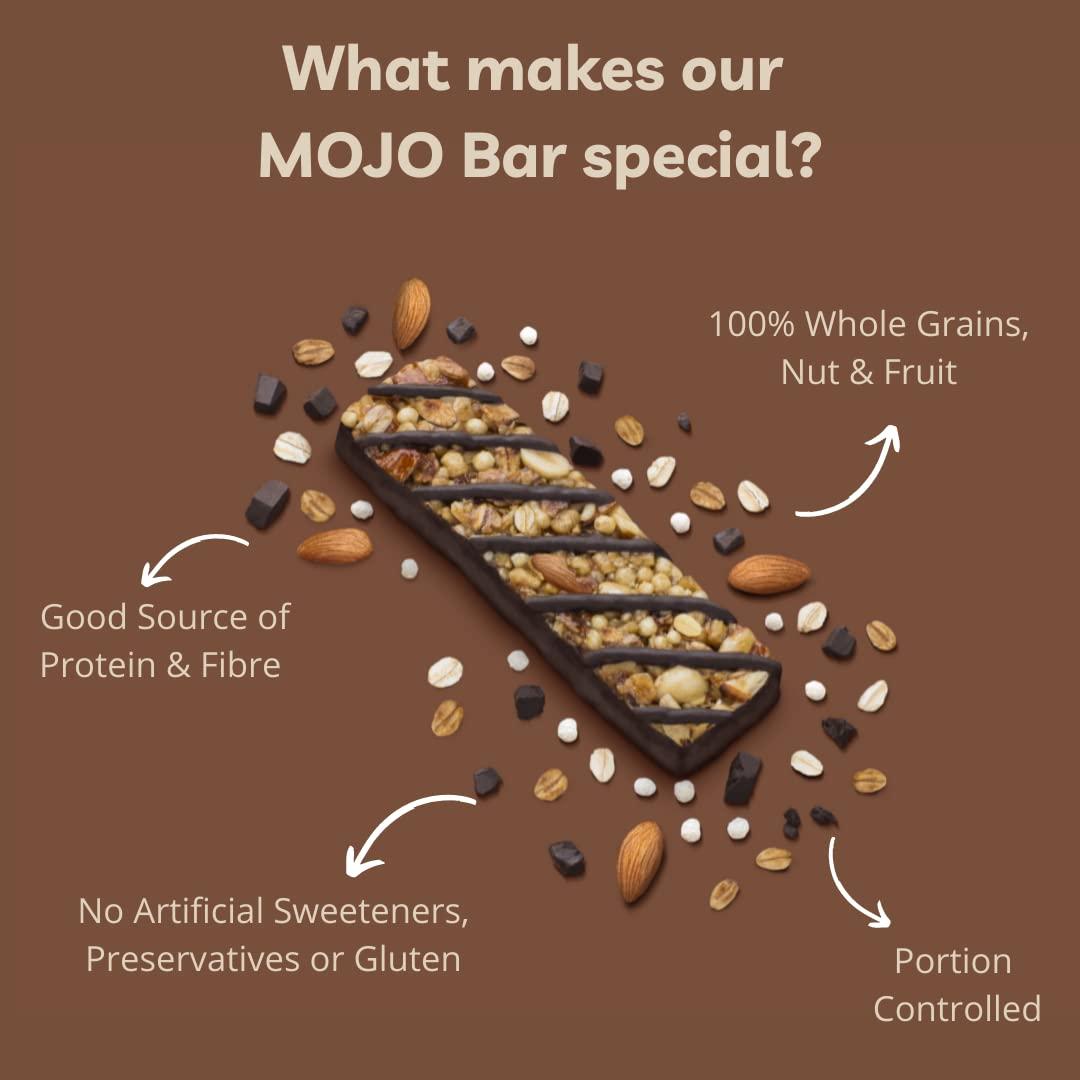 Mojo Bar Mojo Bar Energy Bars Choco Almond & Protein | 100% Whole Grains, Nut & Fruit | High Energy & Granola Bars | 5g Protein Snack | Pack of 6 x 32g Energy Bars | Gluten Free & No Preservatives