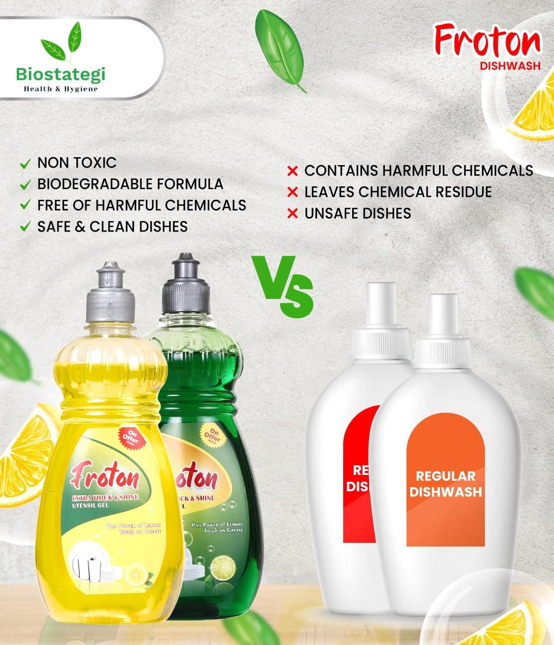 Froton Froton Dishwash Liquid,Pure Lemon Extract Dishwash Liquid,Non Acidic Safe on Hands Pure Extract of Lemon Dishwash Liquid 5 Litre & 250 ml Free pack