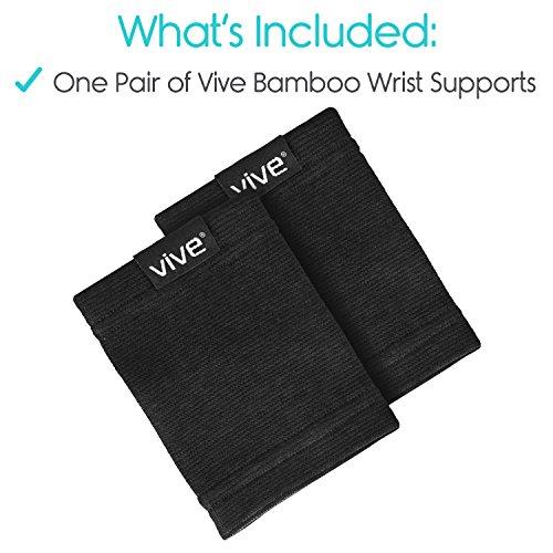 VIVE Vive Wrist Sweatbands (Pair) - Bamboo Charcoal Compression Wristband - Athletic Support for Carpal Tunnel Pain Relief, Arthritis, Tendonitis and Tennis (Black, Large/X-Large)