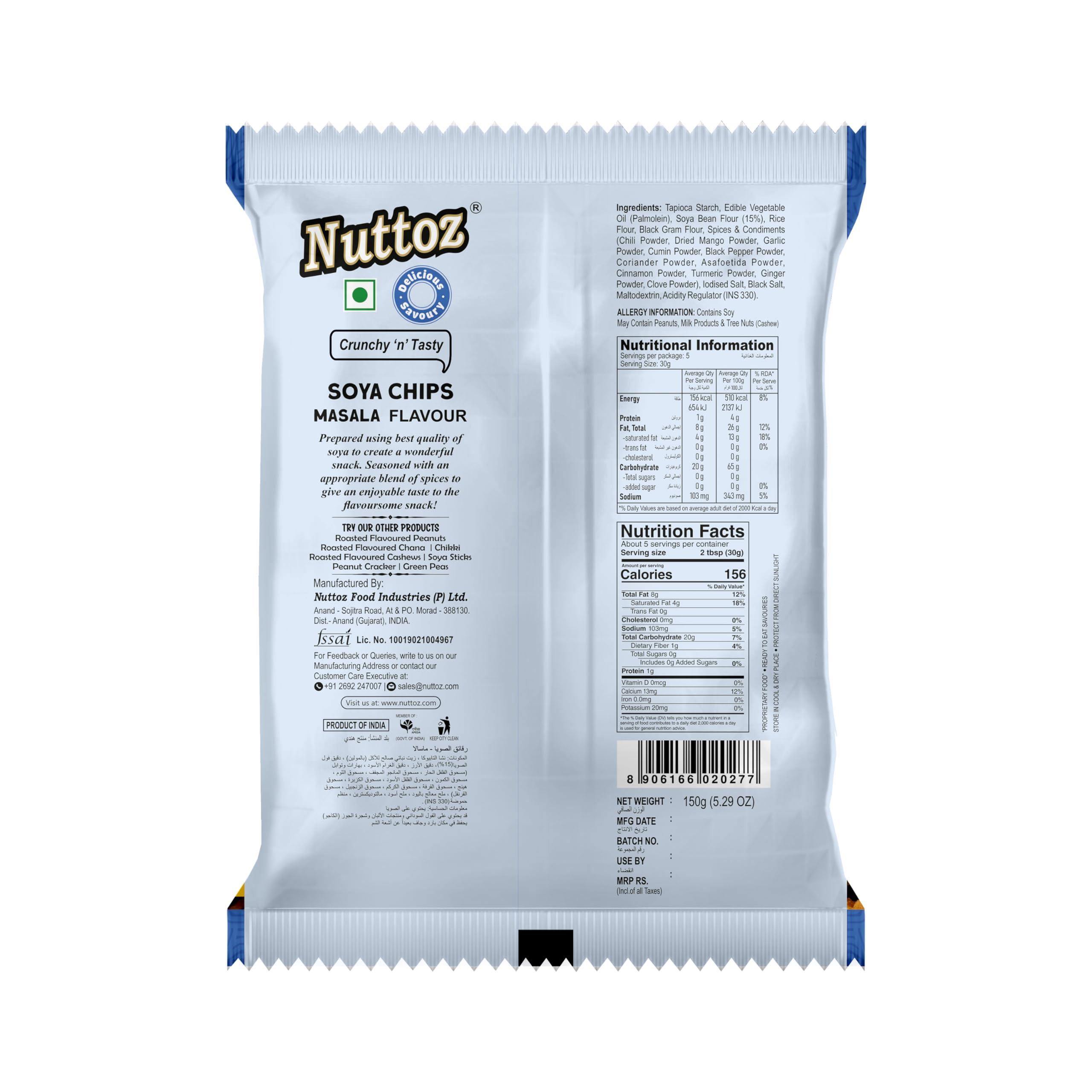 NUTTOZ Nuttoz Healthy Snacks - Roasted Crunchy Soya Chips - High Protein Snacks for Individuals, Perfect Namkeen for Chips and Snacks Lovers (Pack Of 2 x 150 Gm)