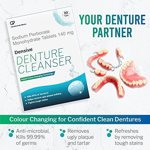 Densive Densive Denture Cleanser Tablets | Antimicrobial Denture Cleaner for Partial & Full Dentures | Color-Changing Technology for Effective Cleaning | Pack of 3 | 30 x 3 (90 Denture Tablets)