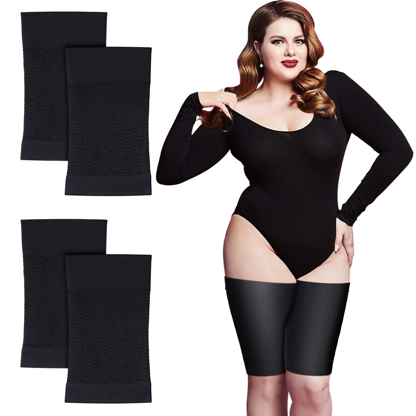 Geyoga 2 Pairs Thigh Wraps for Plus Size Women, Slim Thigh Calf Compression Sleeve Upper Slimming Thigh Wraps for Flabby Thigh