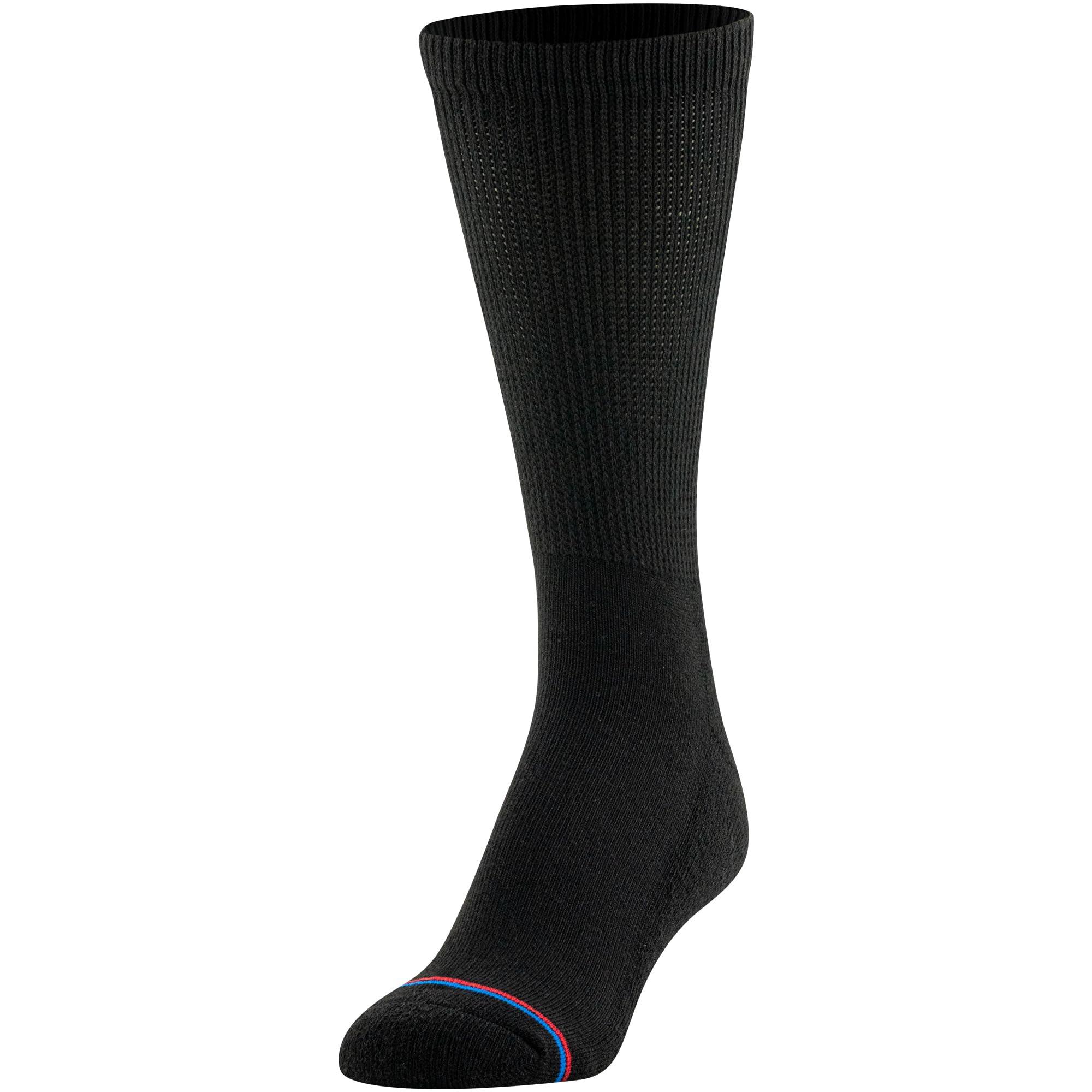 MediPeds MediPEDS 8 Pair Diabetic Crew Socks with Non-Binding Top, Black, Shoe Size: Men 9-12 / Women 10-13