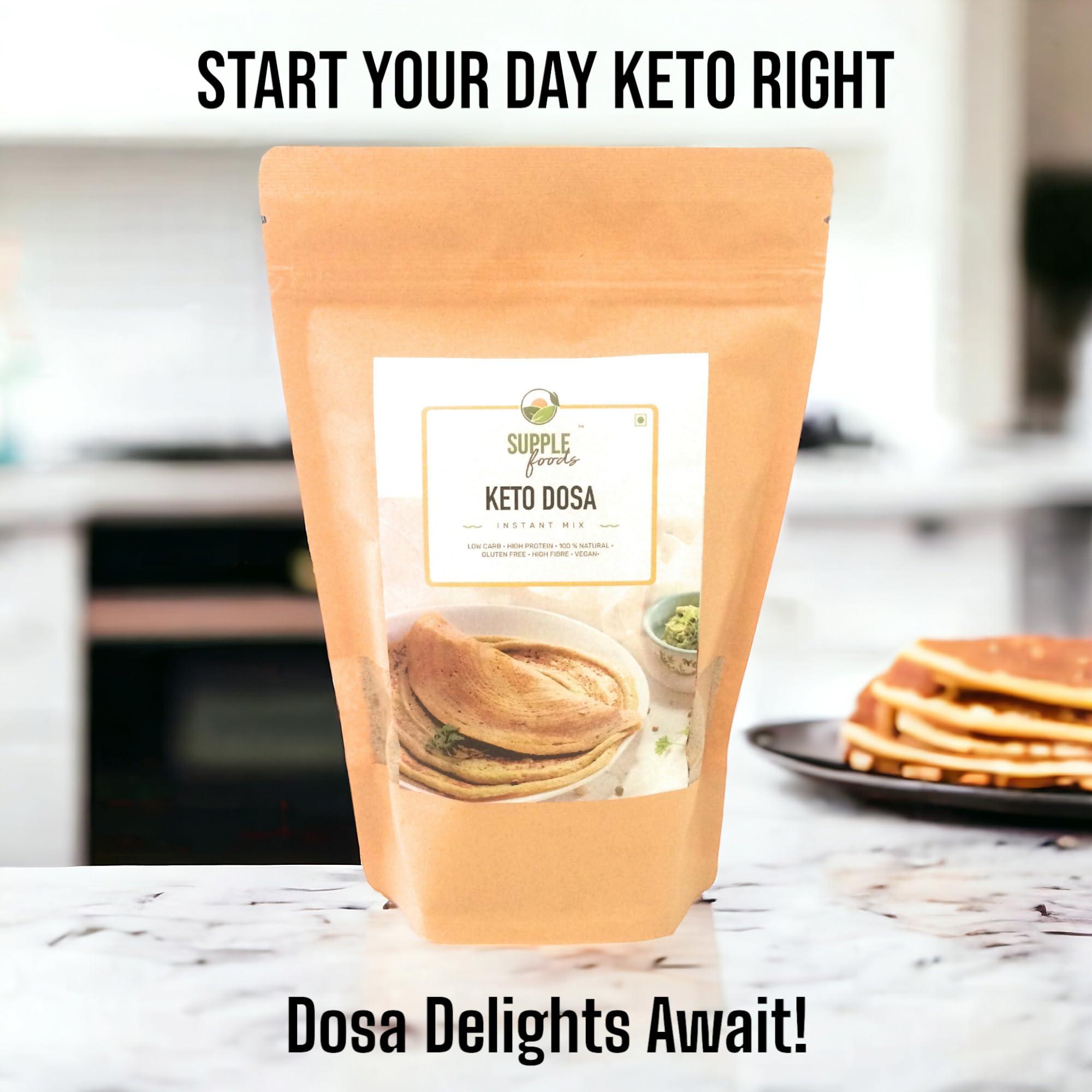 SUPPLE foods SUPPLE foods Keto Dosa Batter Instant Mix - 400g - Healthy Low Carb, High Protein & Low GI Diet - Easy to Cook Natural Plant Proteins Dosa Mix Powder - Gluten Free and Vegan