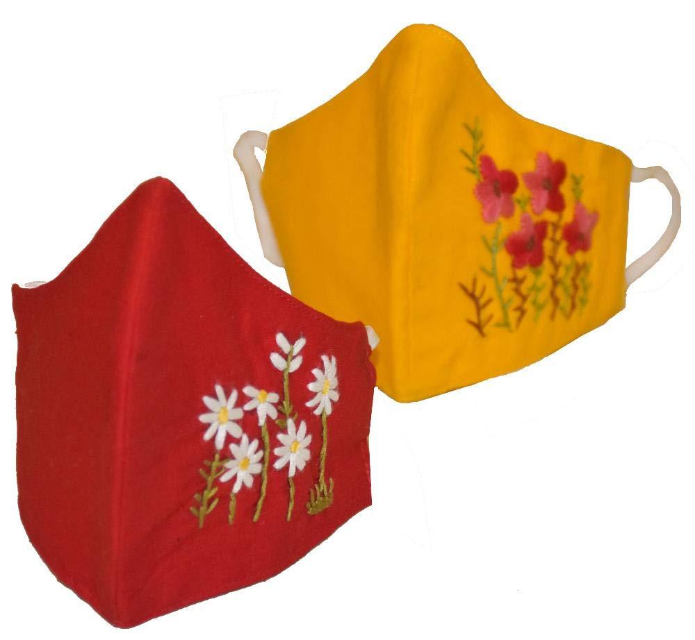 Kheyali Boutique Kheyali Boutique Pure Cotton Hand Embroidered Washable Resuable Anti Pollutant 3 Ply Face Mask (Pack of 2)