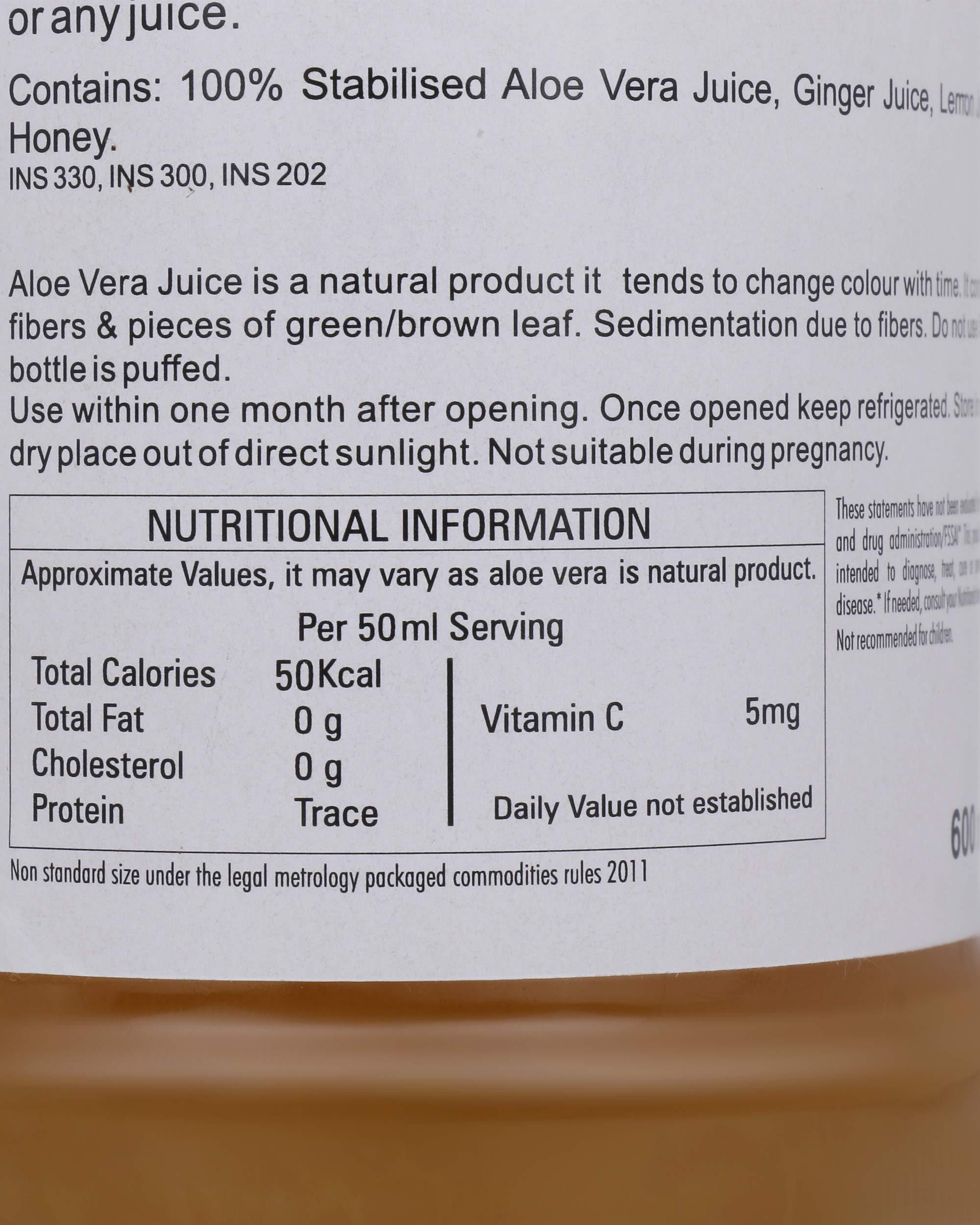verynutri Verynutri Aloe Vera Fibrous & Honey Lemon Ginger Juice- 1200 Ml (Pack of 2-600 Ml each) | Organically Grown| Immunity Booster | Health Juices.