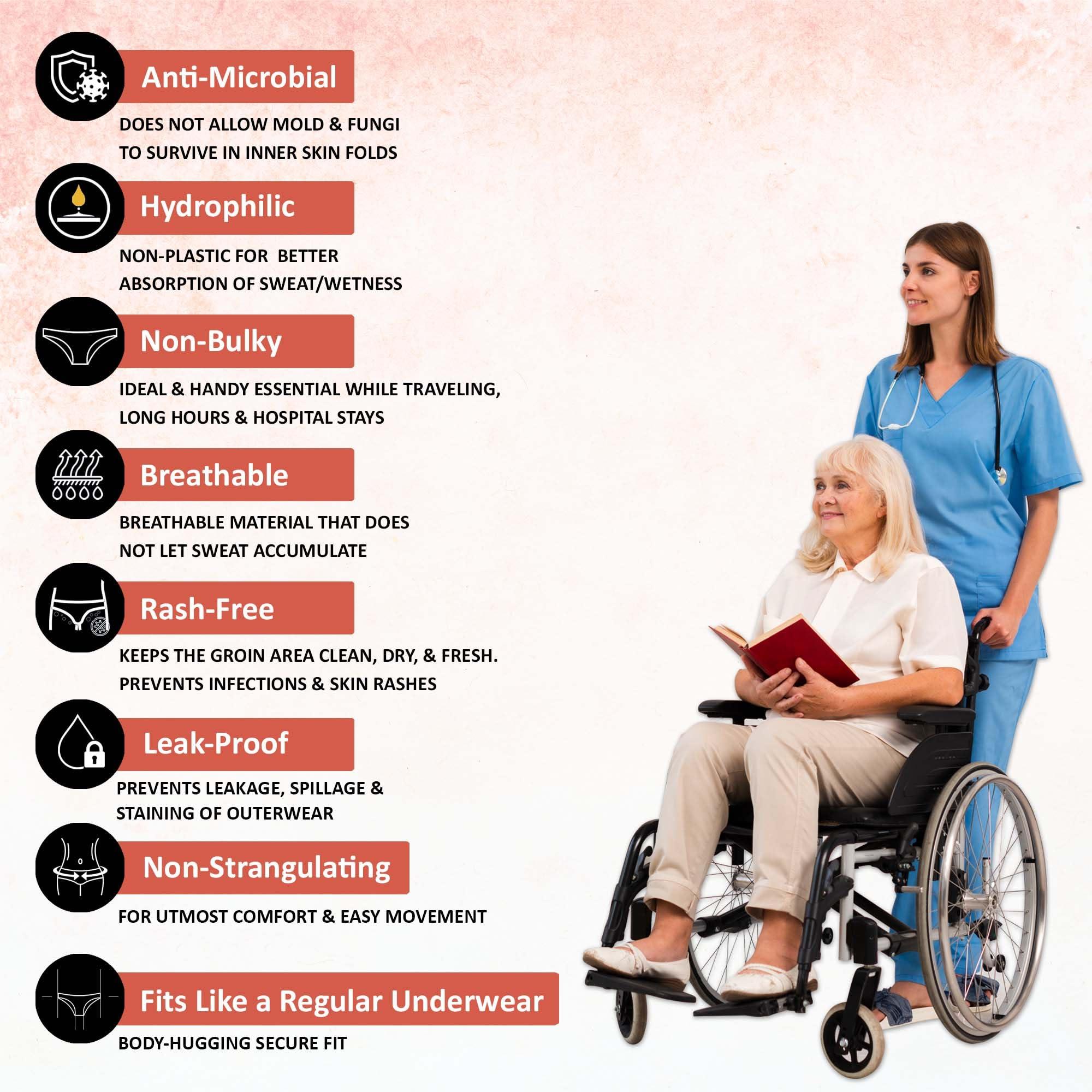 PROWEE Prowee Women Disposable Briefs for Incontinence Protection | Pre-fitted with Absorbent Pad for High Flow | Prevents Rashes & Infection -Pack of 5, Size - M.