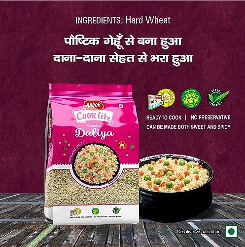 ASHOK NUTRIRICH ASHOK COOKLITE Broken Wheat Daliya Nutritious with High in Protein and Fiber Roasted Gehoon Dalia | Easy to Use No Preservatives (Daliya 1kg)