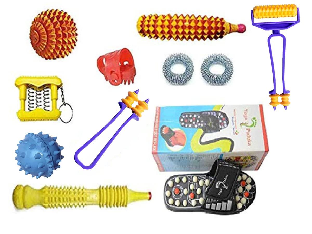 NETCLUB NETCLUB Yoga Paduka Magnetic/Wooden Kerala Roller/Finger Massager/Sujok Finger Ring/Thumb Pressure/Wooden Ball/Wooden Ball/Hand Exercises/Mini roller/Sujok Ball Combo Kit Massager