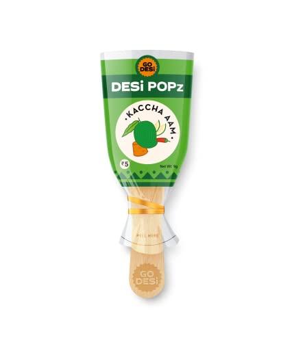 Go DESi GO DESi Popz Kaccha Aam | 40 Pieces | Aam Candy | Fruit Snacks | Sour Candies | Lollipop | Raw Mango Candy