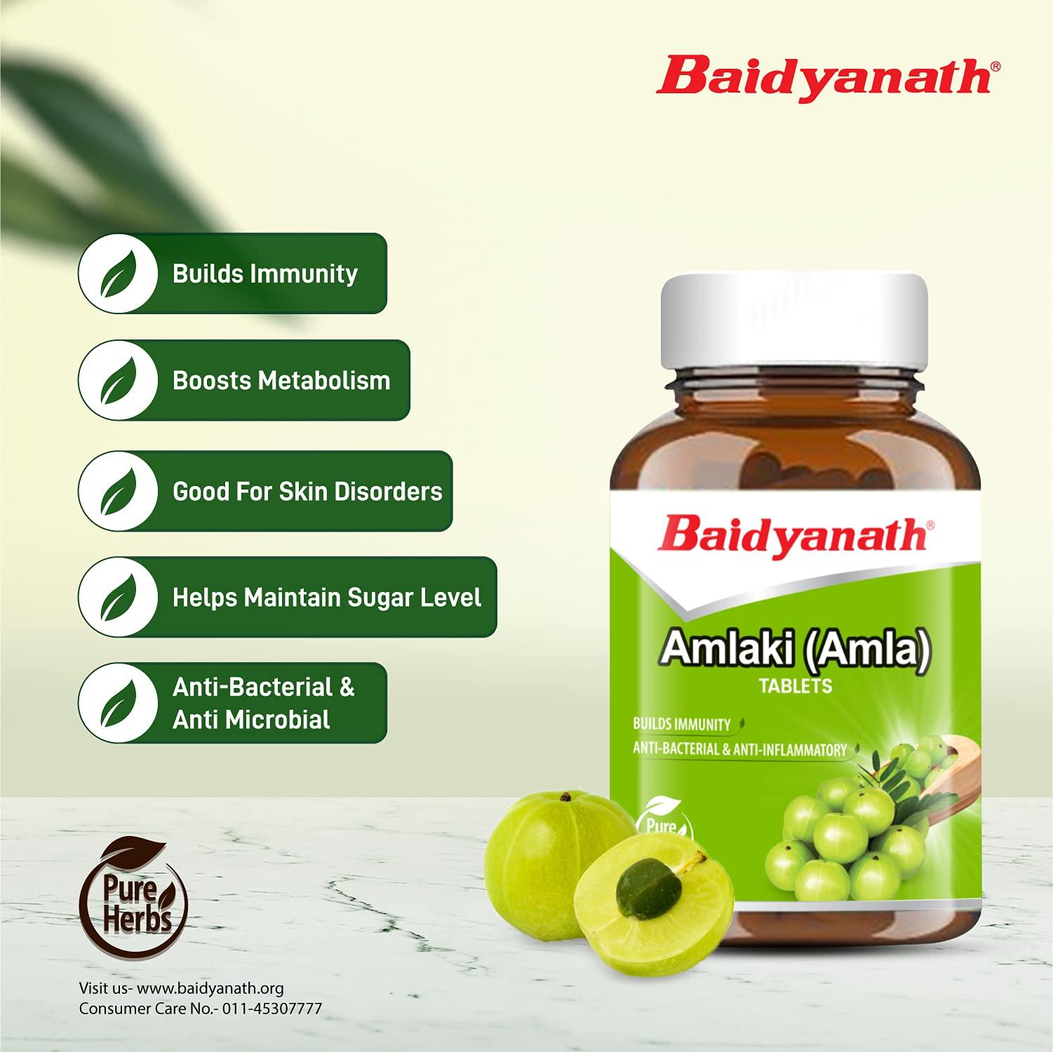 Baidyanath Baidyanath Amlaki (Amla) 60 Tablets (Pack of 2) - Natural Health Booster for Enhanced Hair, Skin, Digestive Health, Metabolism Support and Sugar Level Management