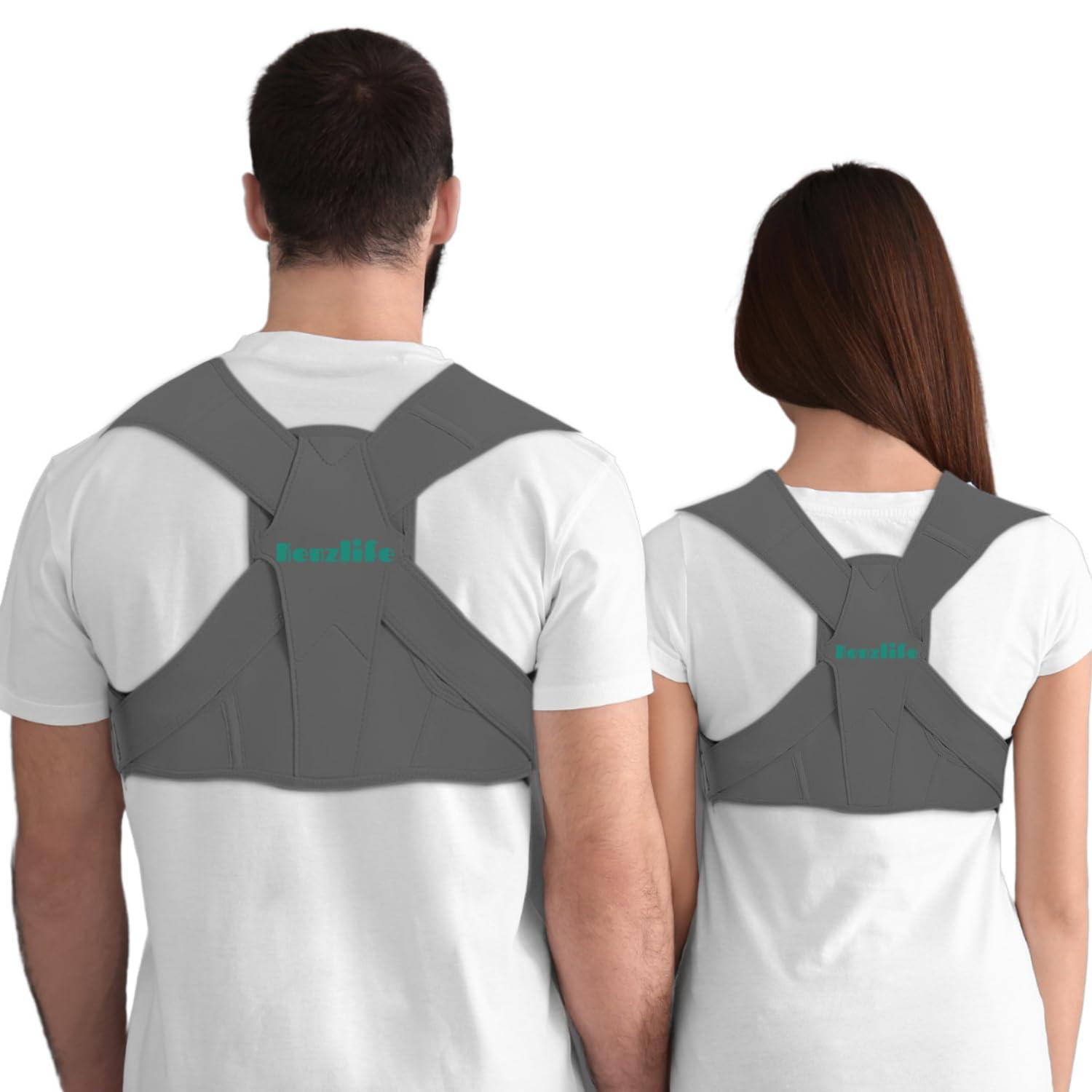 Kenzlife Posture Corrector for Men and Women - Adjustable Back Support Belt for Back Pain Relief | Spine and Shoulder Support, Posture Correction Belt for Improved Alignment | Back Straight Belt, Pain Relief for Neck and Back (Gray)