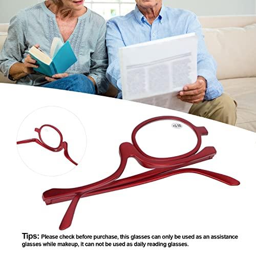 Zunate Zunate Makeup Glasses Single Lens, Rotatable Flip Down Lens Make up Eyeglasses, Readers Magnifier Eyeglasses for Women, Red(+2.50)