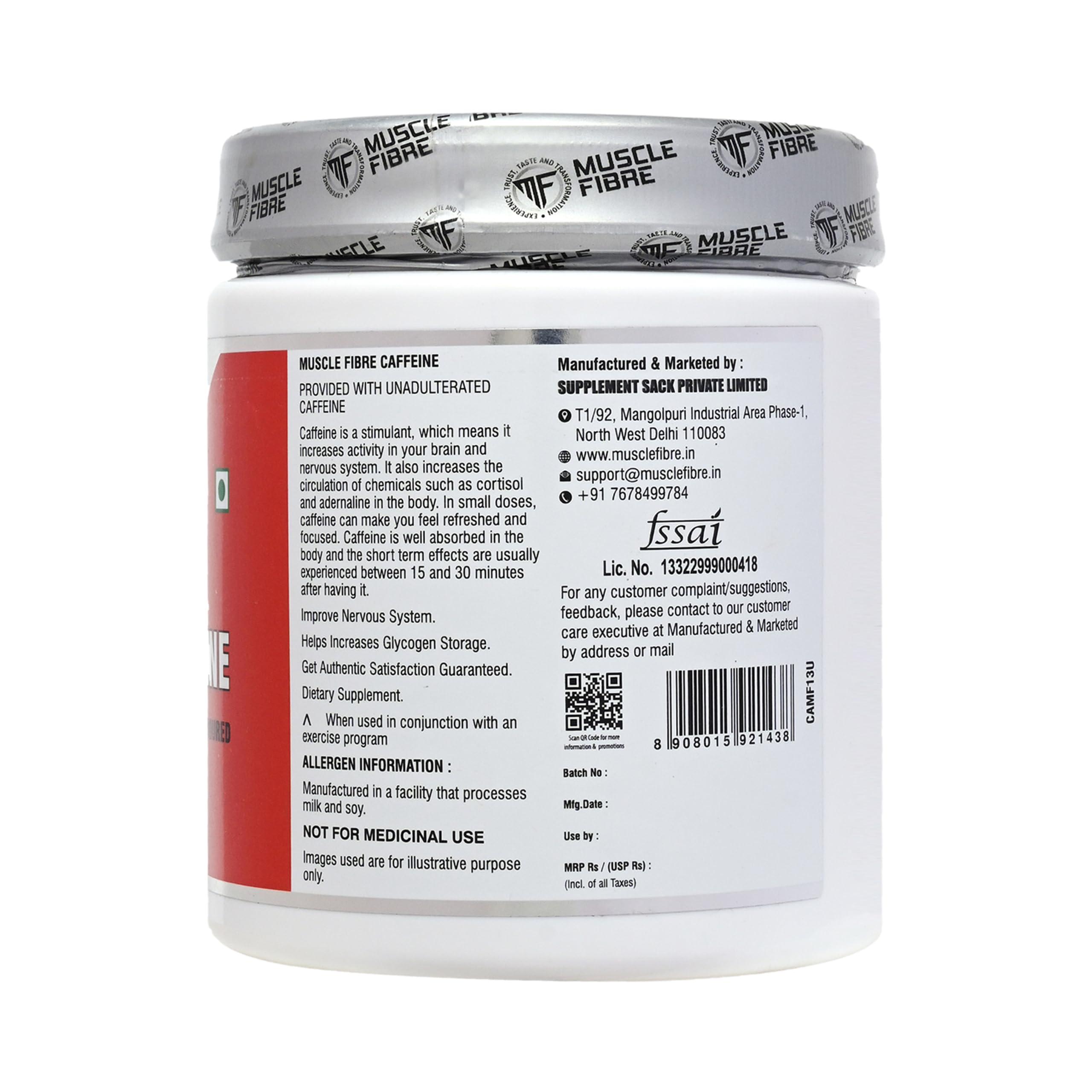 MF MUSCLE FIBRE Muscle Fibre Performance Series Caffeine Powder (Unflavoured, 150 g (Pack of 1))