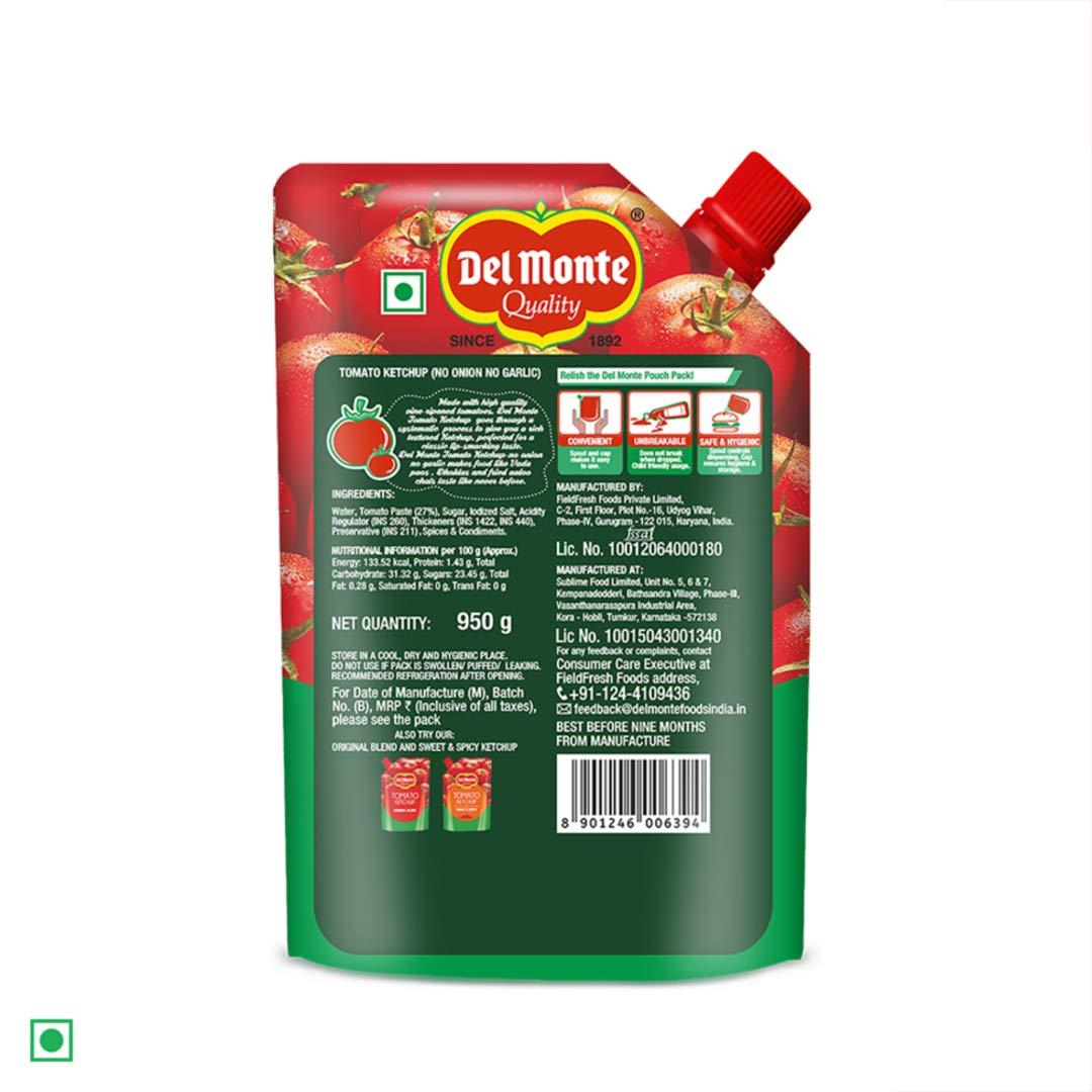 Del Monte Del Monte Tomato Ketchup No Onion No Garlic Pouch, 950 g & Del Monte Tomato Ketchup Sweet and Spicy Pouch, 950 g