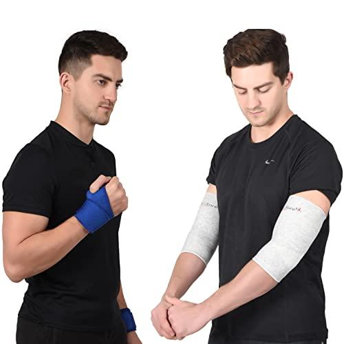 AccuSure Neoprene Fitness Exercise Wrist Wrap Bands Wrist Support Comes With AccuSure Pair of Bamboo Yarn Elbow Compression Support For Men Women XL