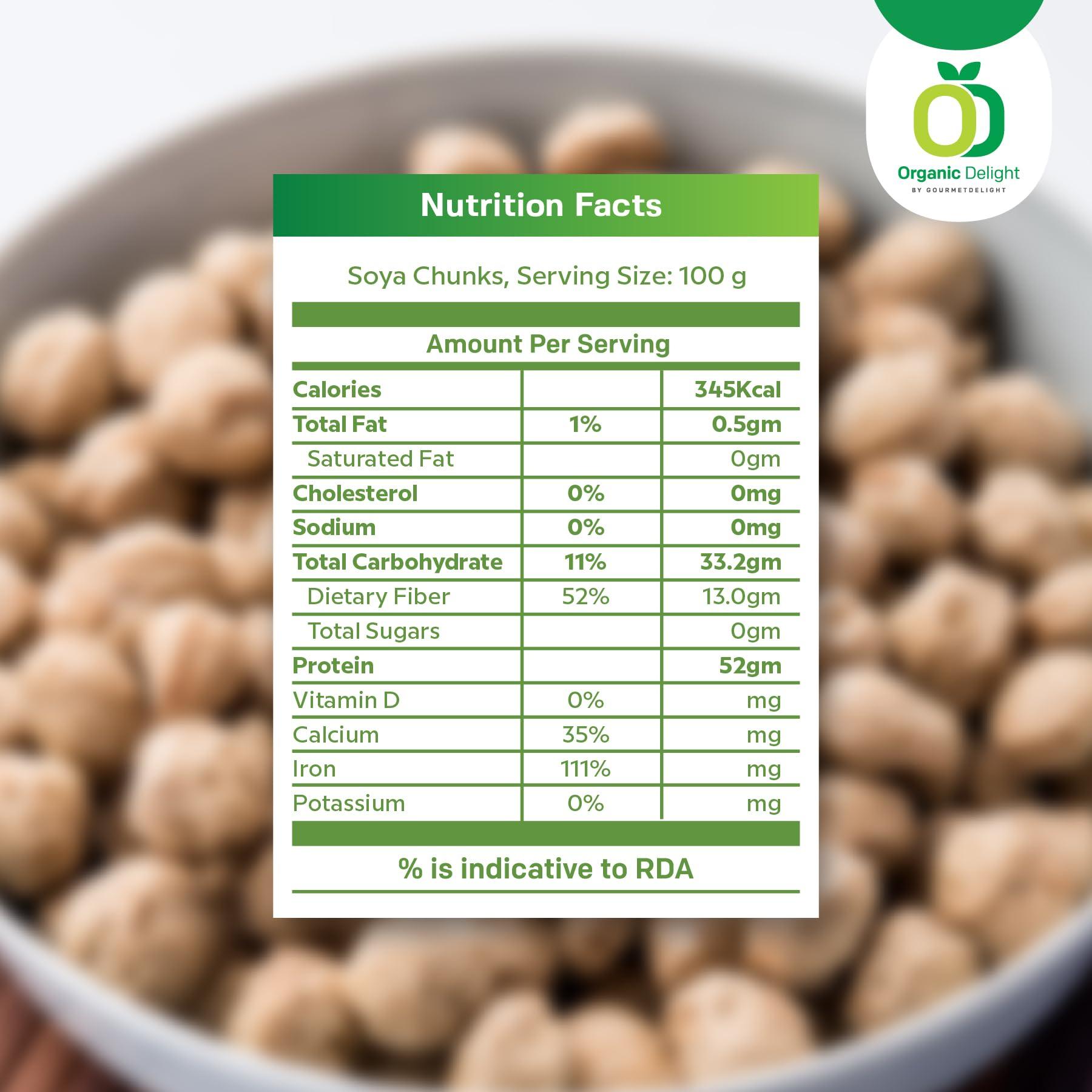 Organic Delight Organic Soya Chunks Big 1800gm By Organic Delight USDA Certified Healthy & Tasty Soya Bean Chunks With Natural High Protein Source Of Dietary High Fiber Fresh Soya Wadi 1800 gm