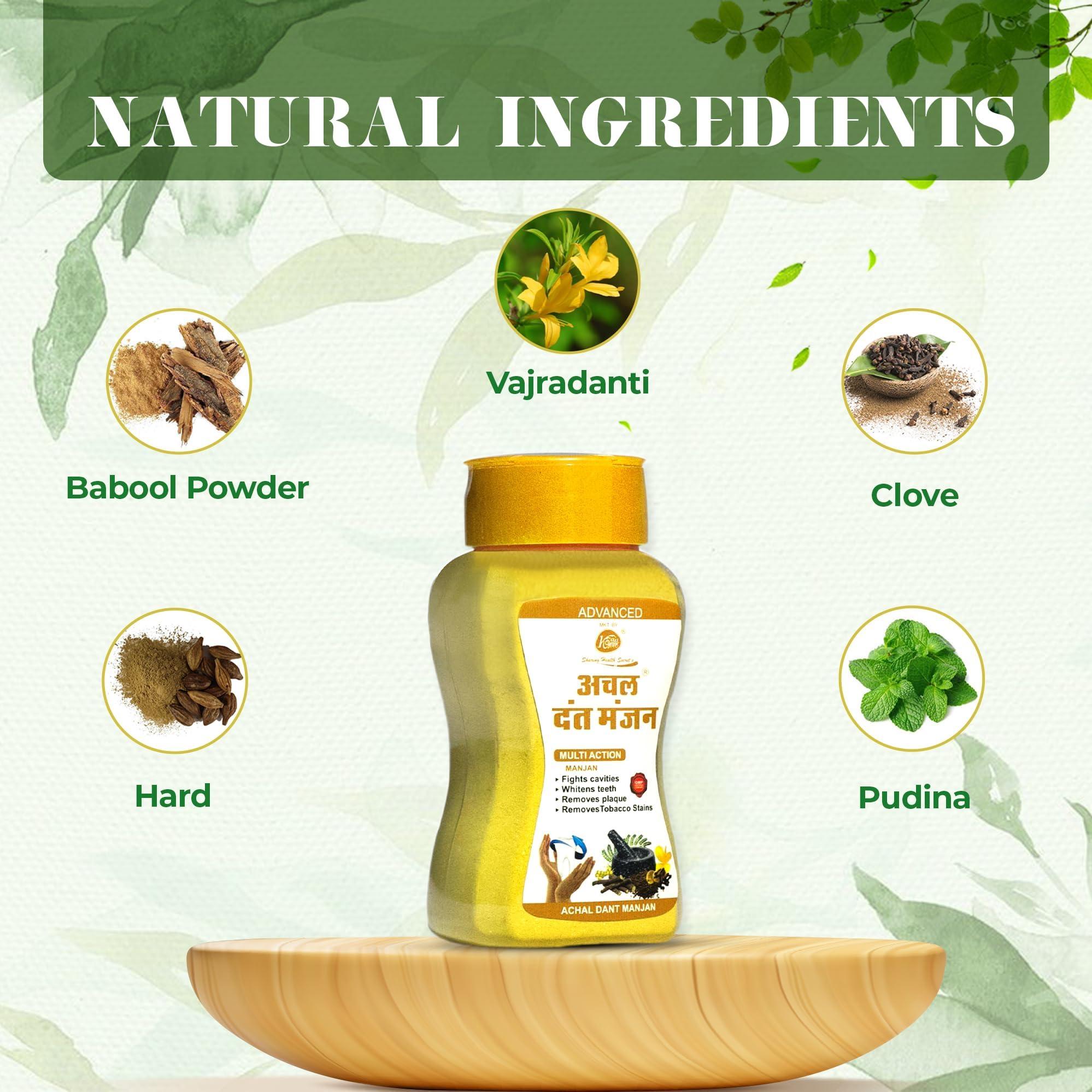 Achal Achal Dant Manjan 80 GM + Achal Toothpaste (2 x 175 GM)- (Combo of 3), Ayurvedic Dental Toothpaste and Tooth powder for Strong Teeth, Fresh Breath & Whitening, For Kids & Adults