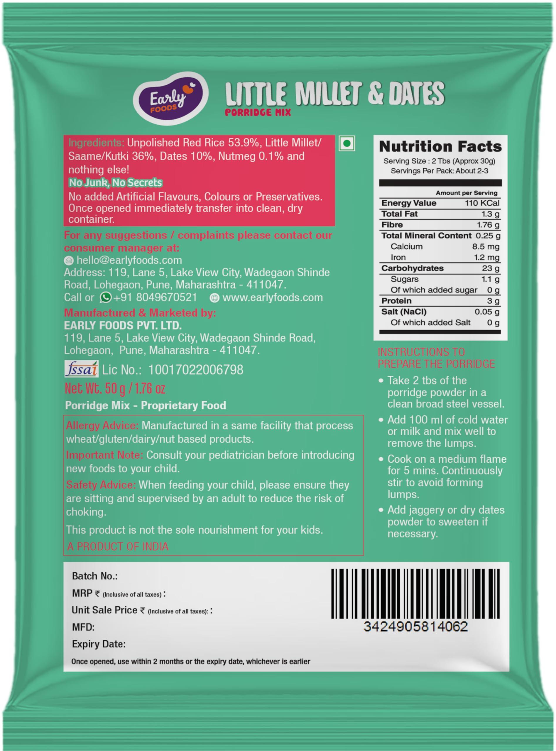 Early Foods Early Foods : 6 Trial Pack Combo - Porridge Mixes - Stage 3, 6 X 50gms| Millet Porridge|Sprouted ragi powder|Cereals For Kids
