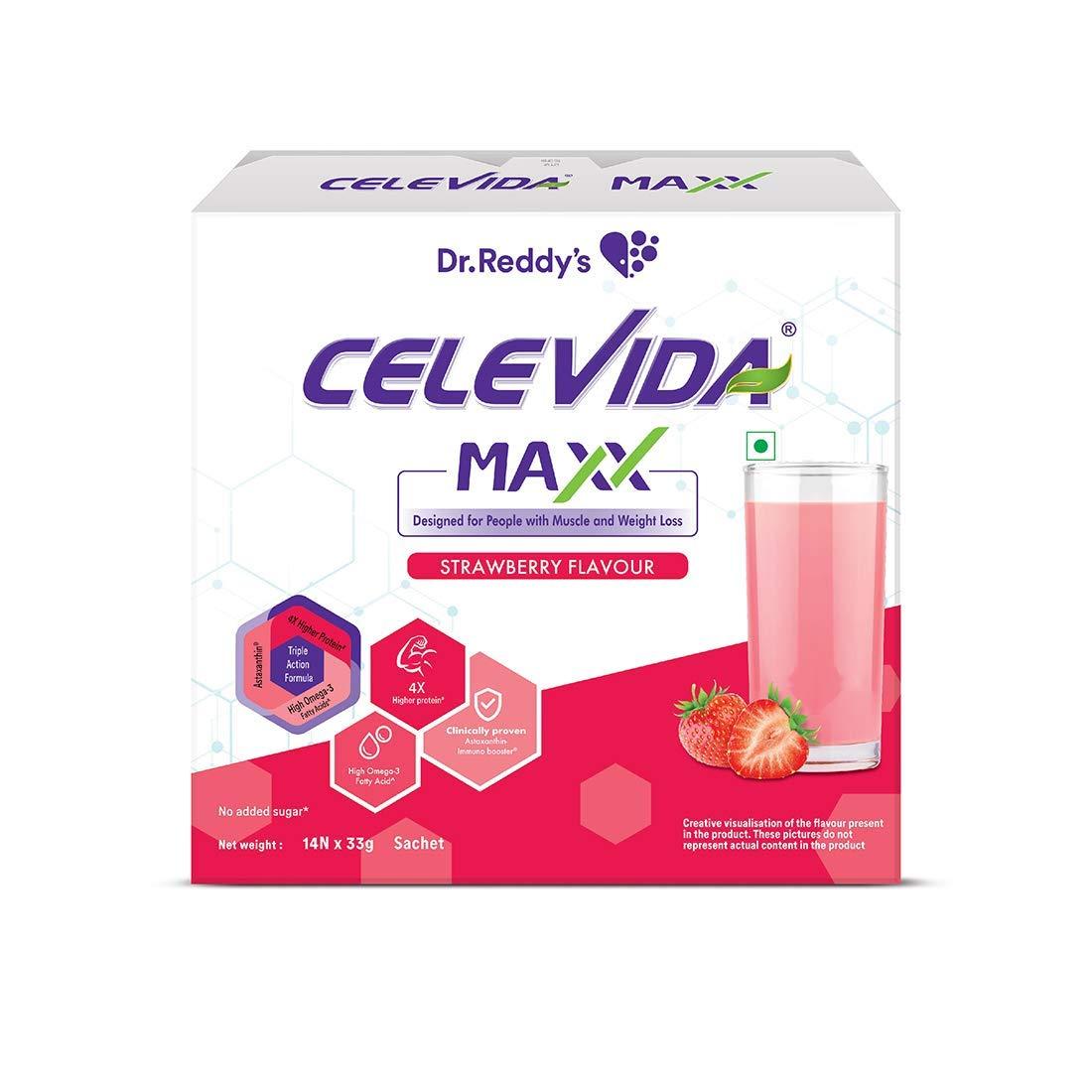 Celevida Maxx Celevida Maxx Dr. Reddy’s - High-Protein and Immunity Supplement to support muscle health and immunity | Strawberry Flavour  | 462 gms (14 sachets x 33g)
