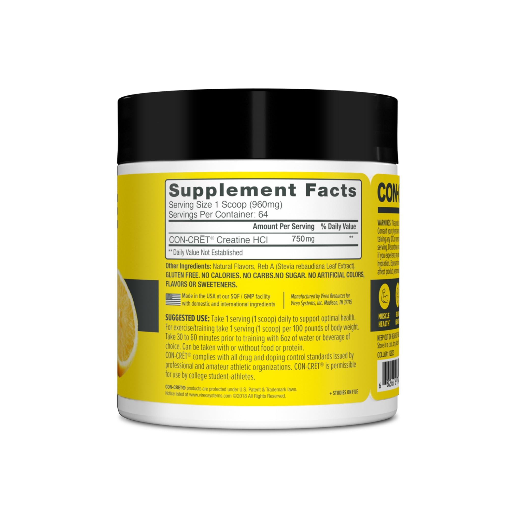 CON-CRET CON-CRET Concentrated Creatine HCL - supports Muscle, Cognitive, Cellular Energy | No Bloating or Cramps | USA Made & NSF Certified | 60 Micro-dosed servings | Lemon Lime Flavour (57.6gms)